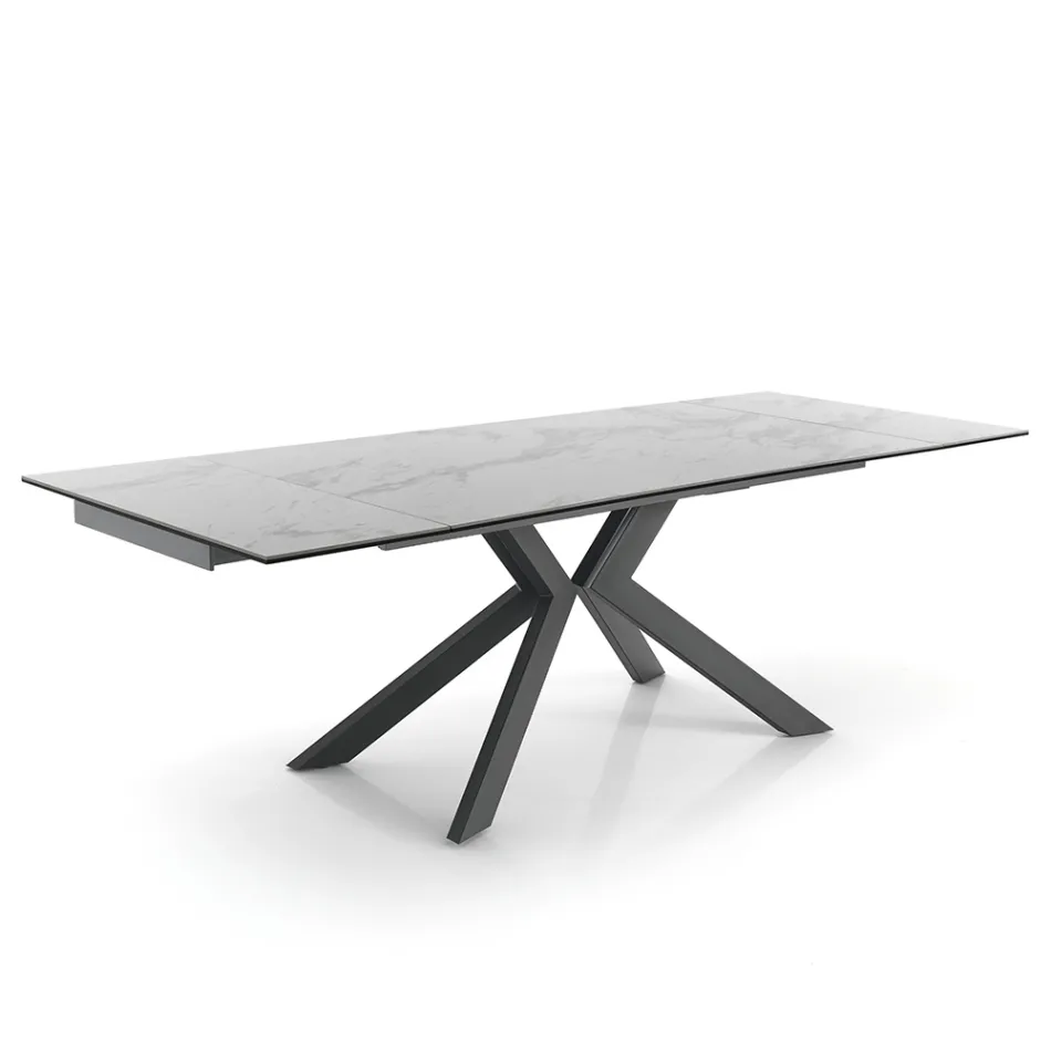 Mesa Extensível de Jantar Até 240 cm em Cerâmica e Metal - Ugo Viadurini