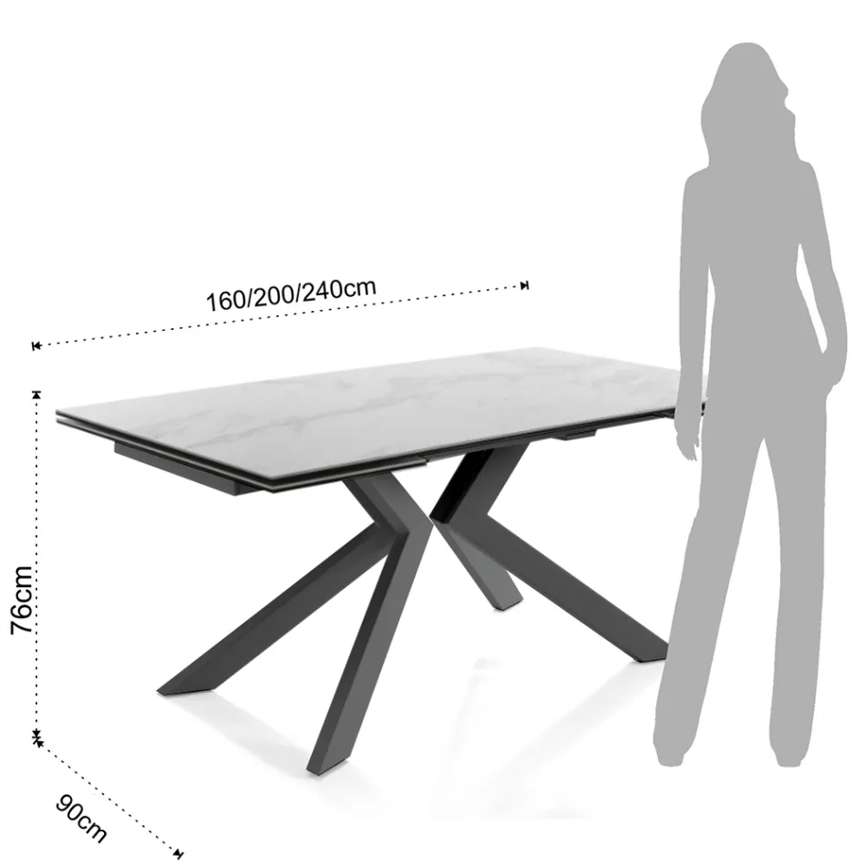 Mesa Extensível de Jantar Até 240 cm em Cerâmica e Metal - Ugo Viadurini