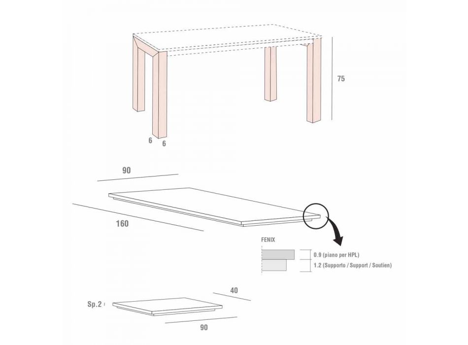 Mesa de Jantar Extensível Até 240 cm em Fenix Fabricado na Itália - Monolith Viadurini