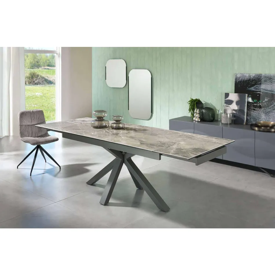 Mesa de Jantar Extensível Até 240 cm em Metal e Cerâmica - Laryssa Viadurini