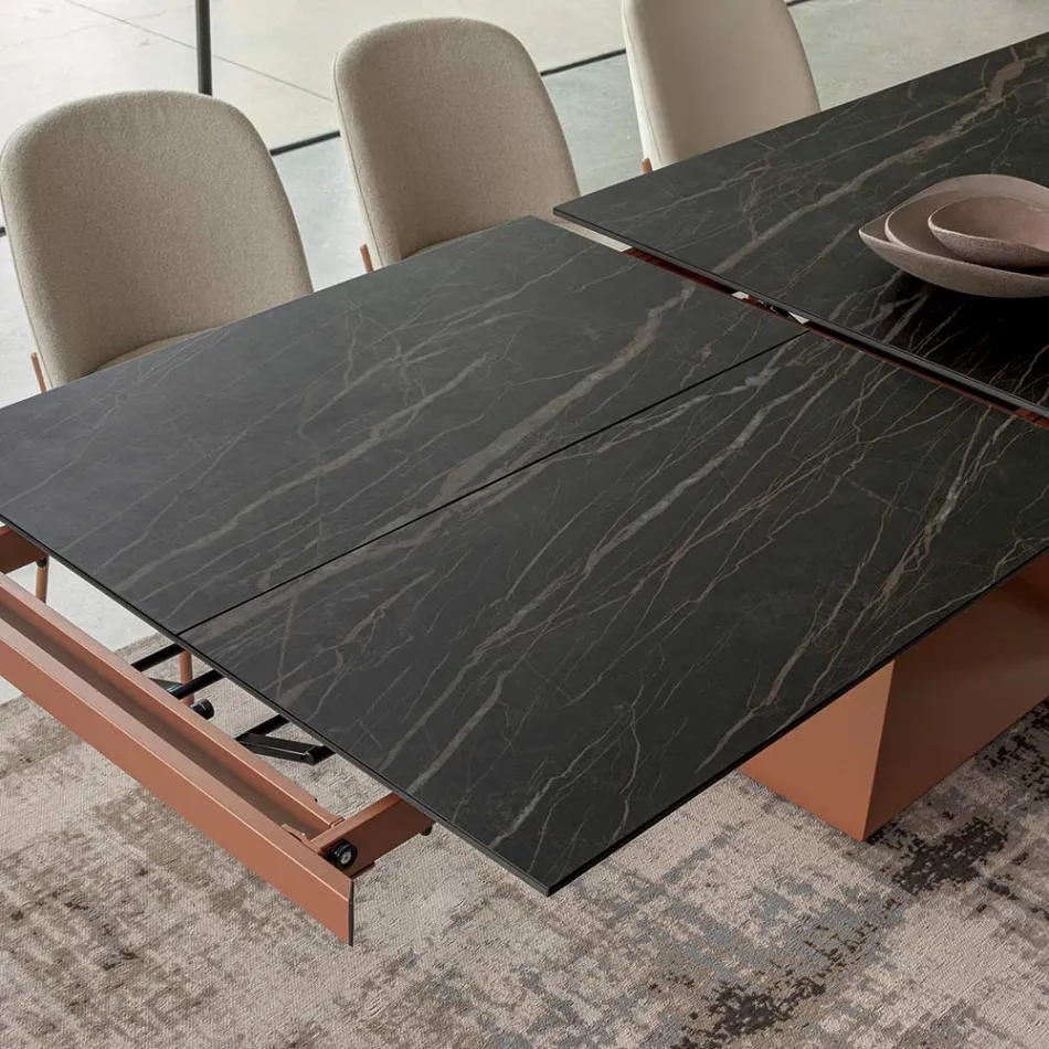 Mesa de jantar extensível até 280 ou 298 cm em cerâmica e metal - Revia Viadurini