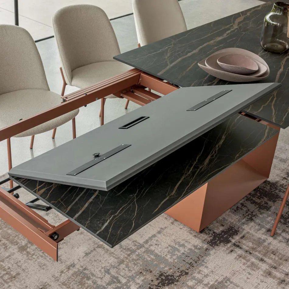 Mesa de jantar extensível até 280 ou 298 cm em cerâmica e metal - Revia Viadurini