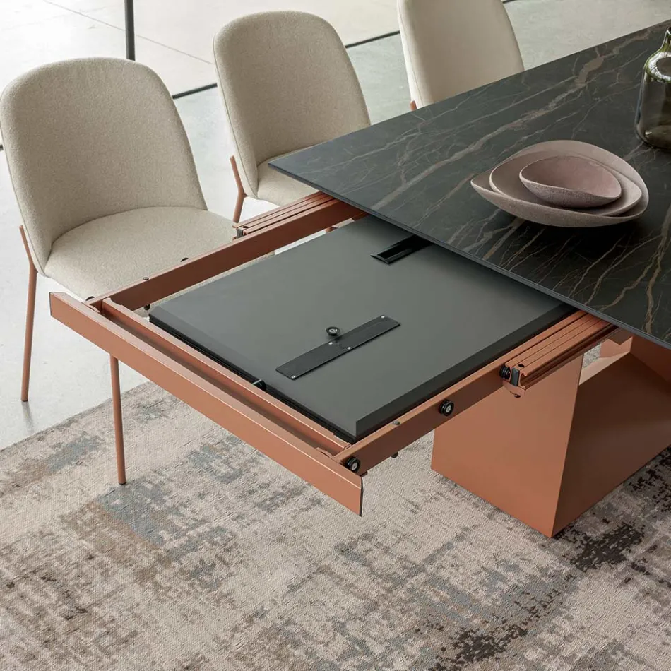 Mesa de jantar extensível até 280 ou 298 cm em cerâmica e metal - Revia Viadurini