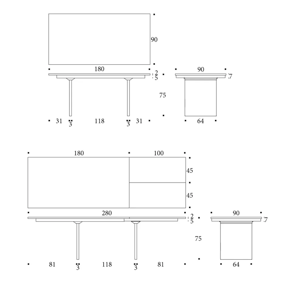 Mesa de jantar extensível até 280 ou 298 cm com tampo de cerâmica - Nomia Viadurini