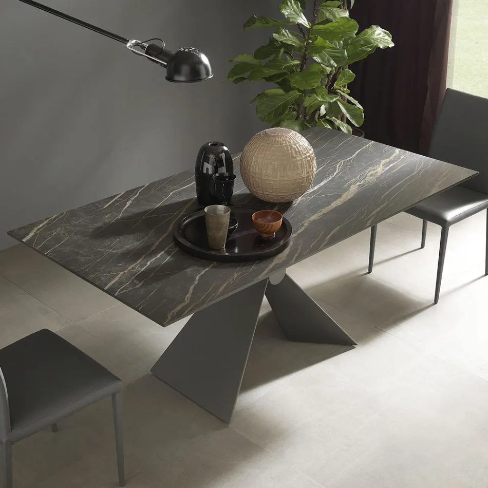 Mesa de Jantar Extensível Até 298 cm em Cerâmica Made in Italy - Anaconda Viadurini