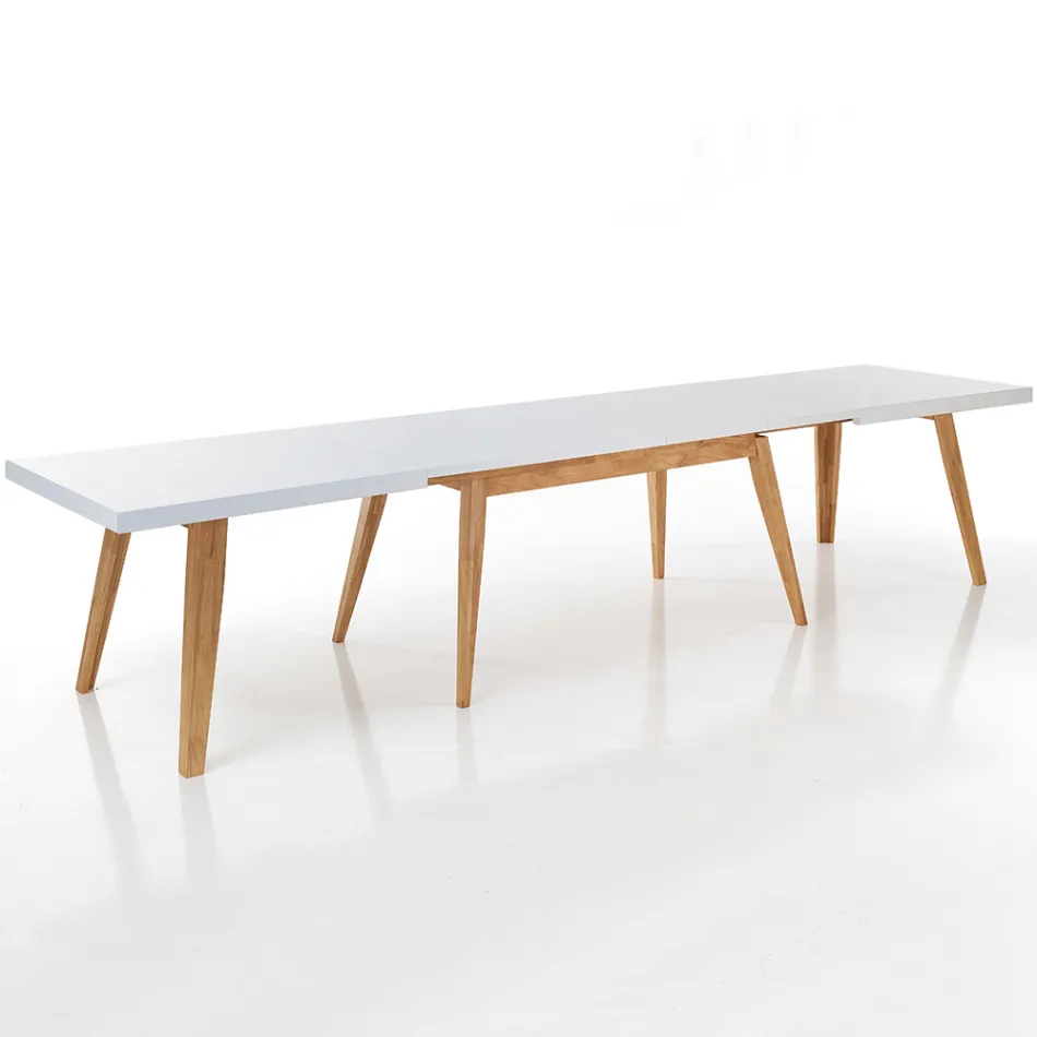 Mesa de Jantar Extensível Até 315 cm em Mdf e Madeira Maciça - Paolo Viadurini