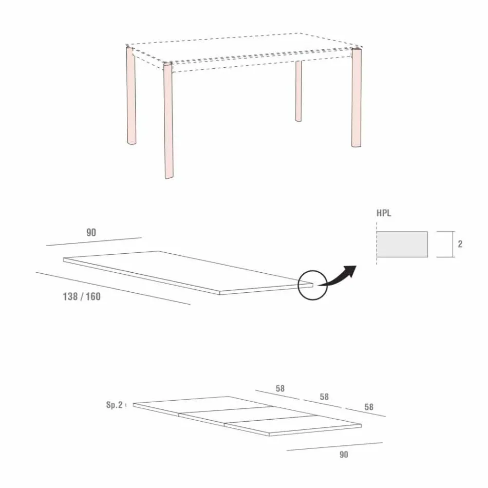 Mesa de jantar extensível até 334 cm Efeito de madeira Fabricado na Itália - Maltês Viadurini