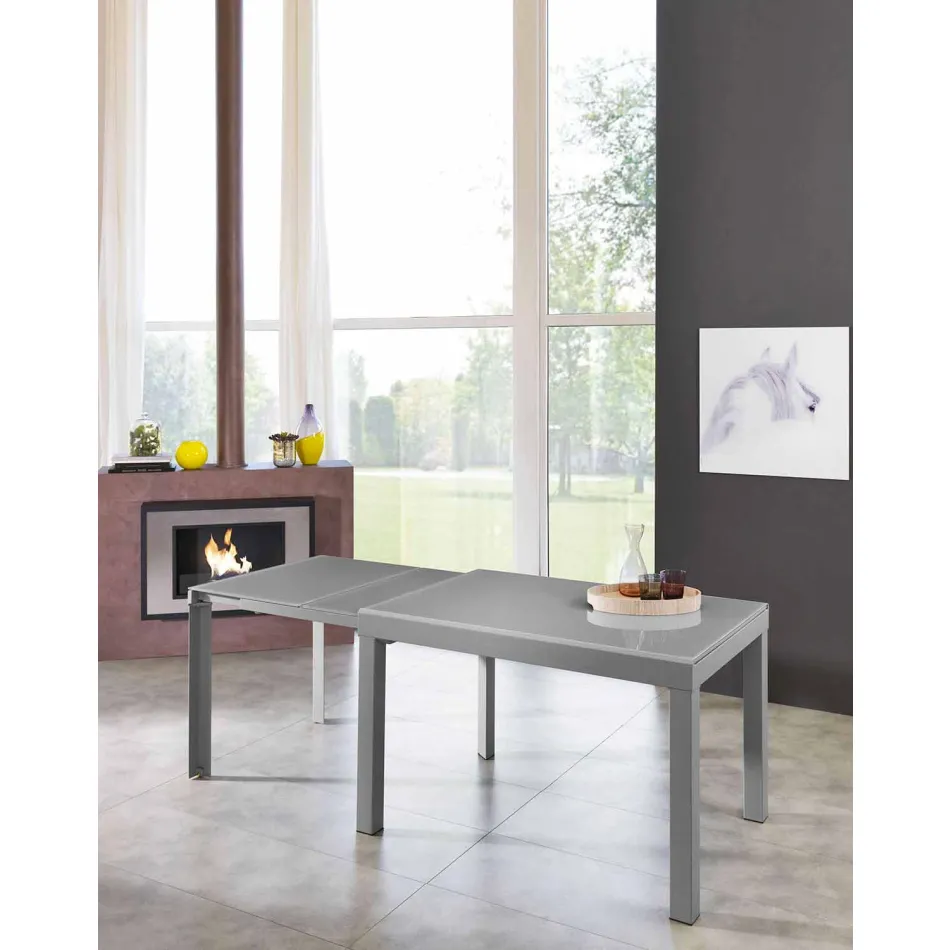 Mesa de Jantar Extensível Até 350 cm em Vidro Melamina e Metal - Meryl Viadurini