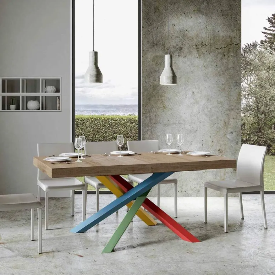 Mesa de jantar extensível até 440 cm com tampo de madeira Made in Italy - Boan Viadurini