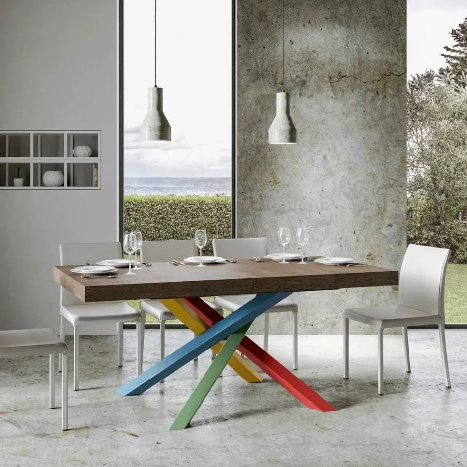 Mesa de jantar extensível até 440 cm com tampo de madeira Made in Italy - Boan Viadurini