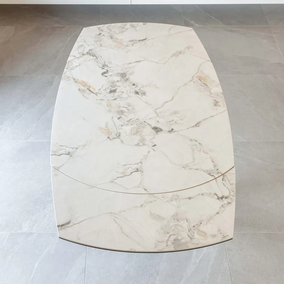 Mesa de Jantar Extensível em Base Cerâmica e Metal - Indira Viadurini