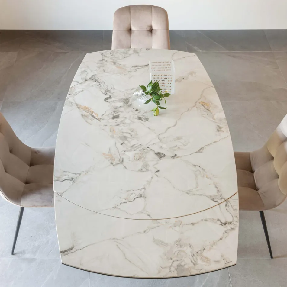 Mesa de Jantar Extensível em Base Cerâmica e Metal - Indira Viadurini