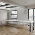 Mesa de Jantar Extensível em Madeira Melamina e Ferro Fabricado na Itália - Badesi Viadurini