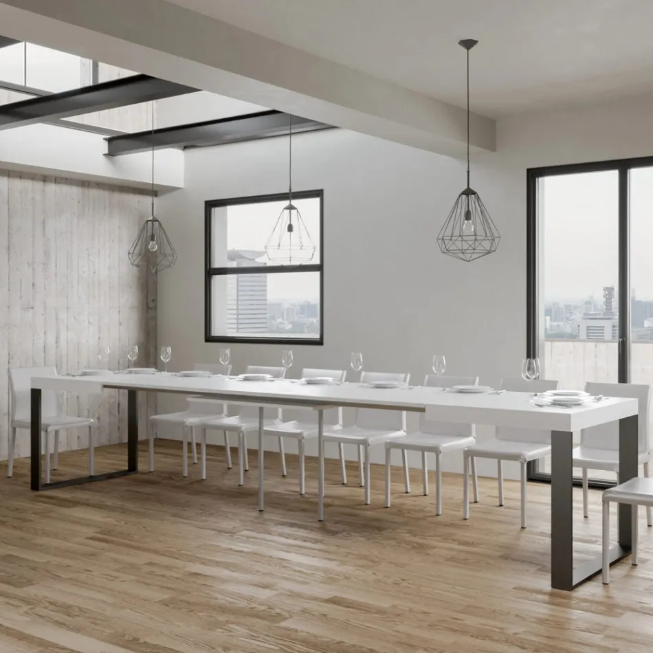 Mesa de Jantar Extensível em Madeira Melamina e Ferro Fabricado na Itália - Badesi Viadurini