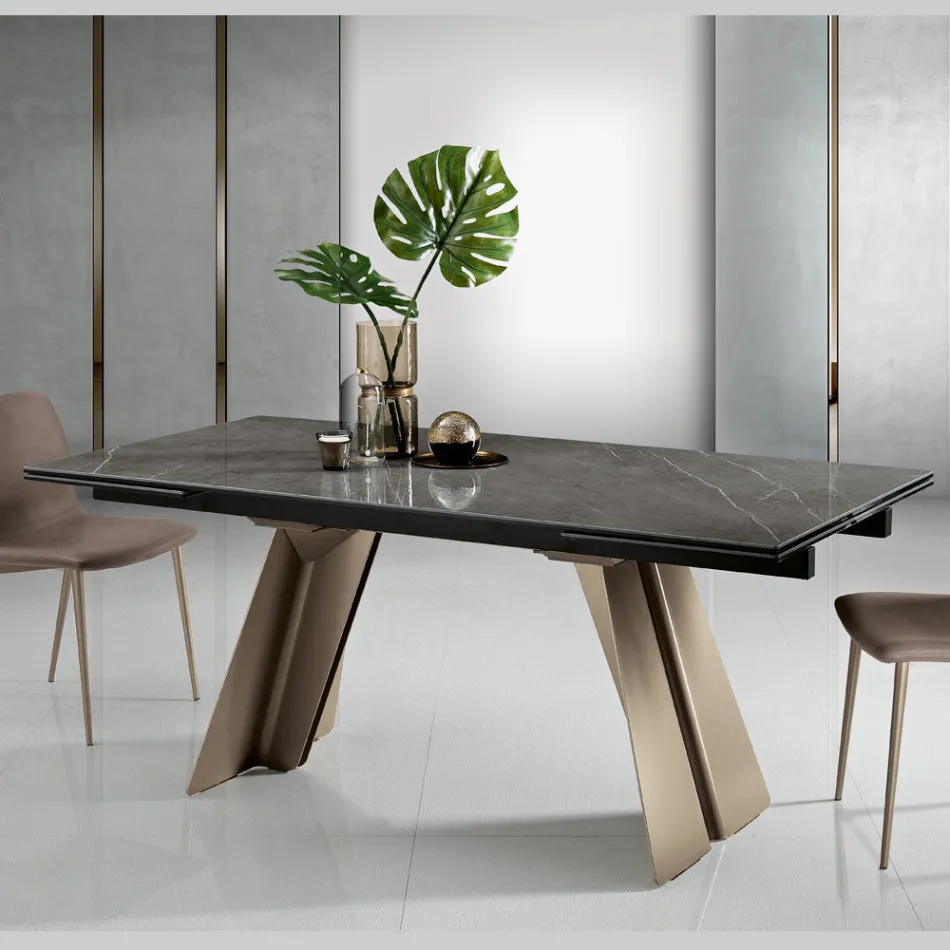 Mesa de Jantar Extensível em Metal e Cerâmica de Vidro Fabricada na Itália - Ania Viadurini