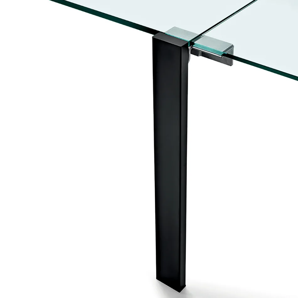 Mesa de jantar extensível em vidro extra-transparente e metal, fabricada na Itália – Sopot  Viadurini