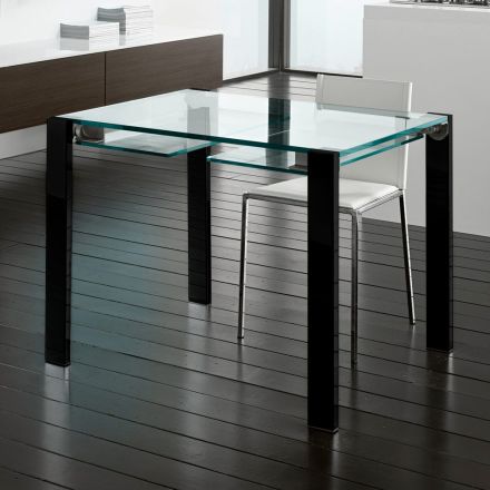 Mesa de jantar extensível em vidro extra-transparente e metal, fabricada na Itália – Sopot  Viadurini