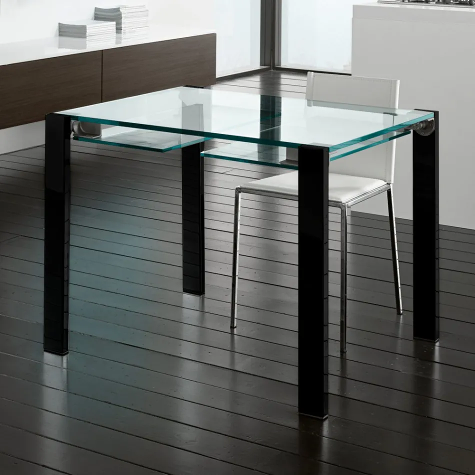 Mesa de jantar extensível em vidro extra-transparente e metal, fabricada na Itália – Sopot  Viadurini