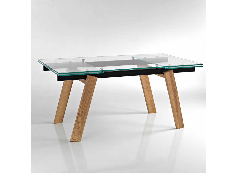 Mesa de jantar de vidro moderna extensível feita na Itália, Azad Viadurini