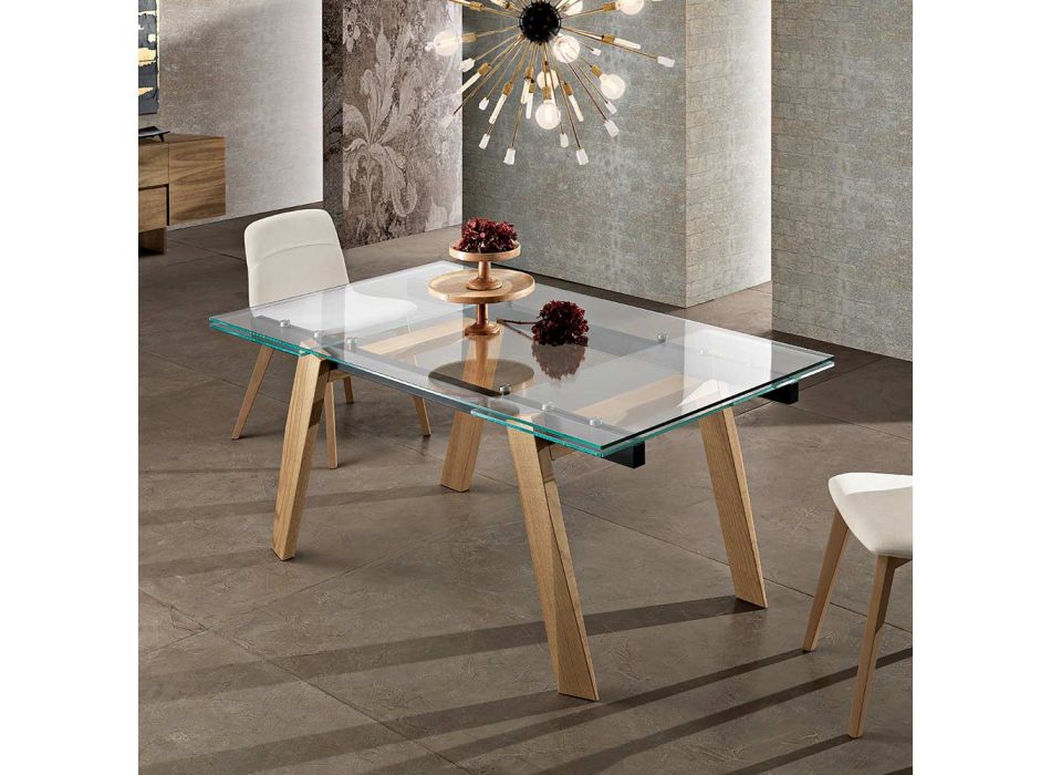 Moderna mesa de jantar extensível em vidro feito na Itália, Azad Viadurini