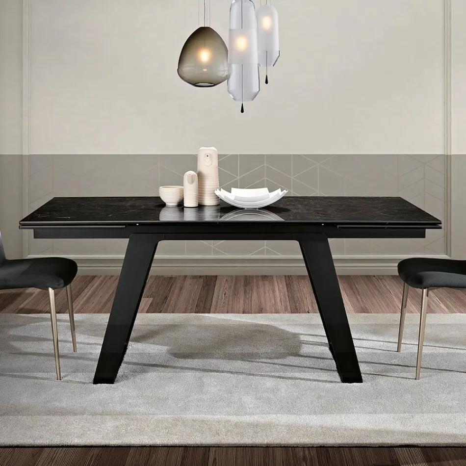 Mesa de jantar extensível em vidro cerâmico e metal fabricado na Itália - Ania Viadurini