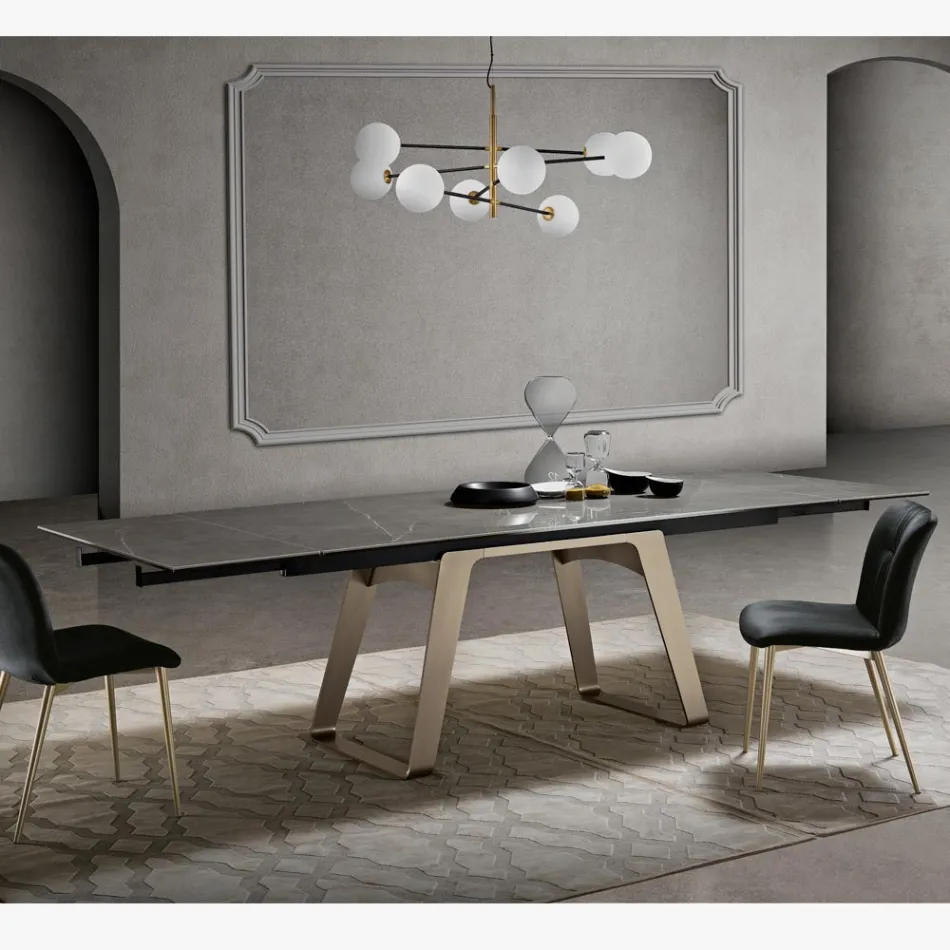 Mesa de jantar extensível em vidro cerâmico e metal fabricado na Itália - Ania Viadurini