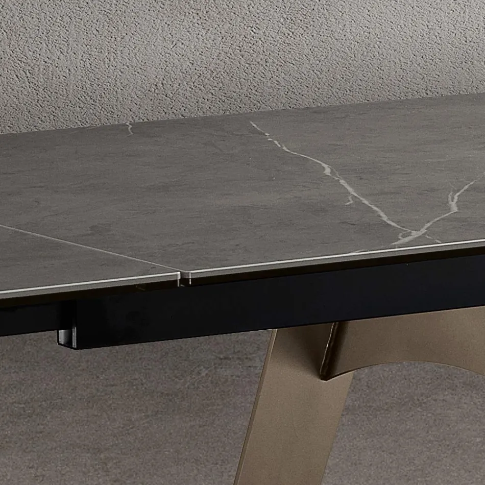 Mesa de jantar extensível em vidro cerâmico e metal fabricado na Itália - Ania Viadurini
