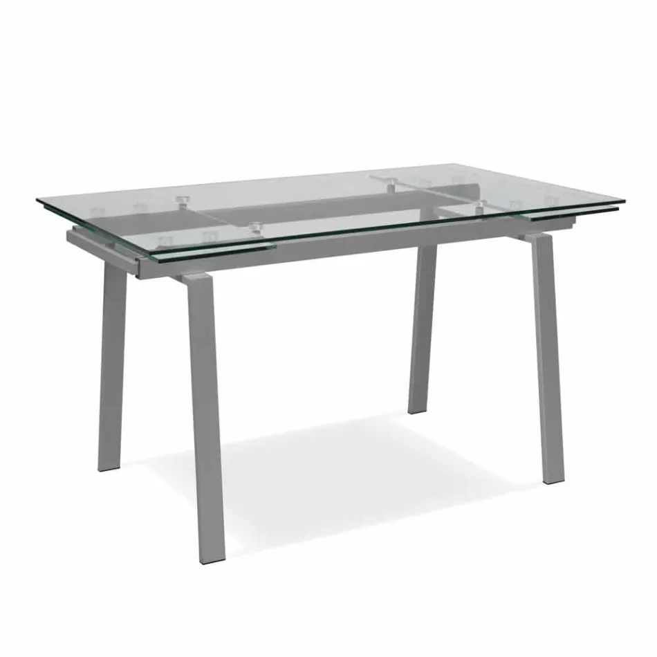 Mesa de jantar moderna extensível em vidro, L140 / 200x P80 cm, Nardo Viadurini