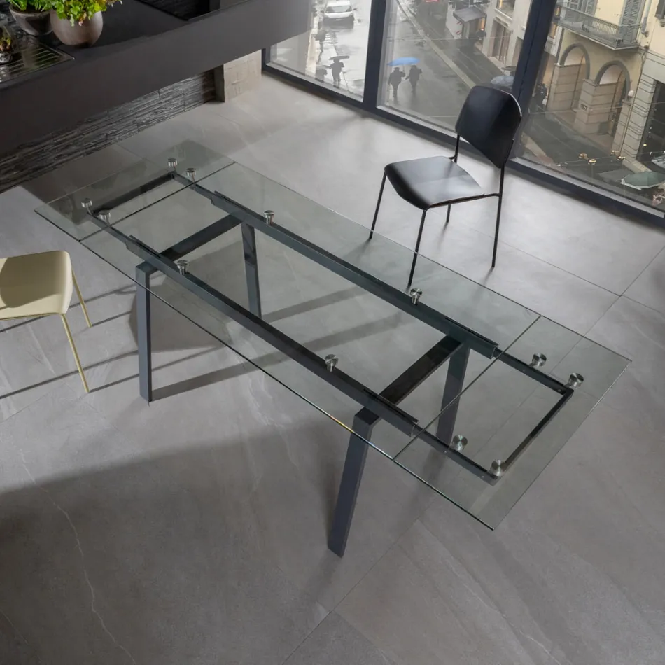 Mesa de jantar moderna extensível em vidro, L140 / 200x P80 cm, Nardo Viadurini