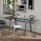 Mesa de jantar moderna extensível em vidro, L140 / 200x P80 cm, Nardo Viadurini
