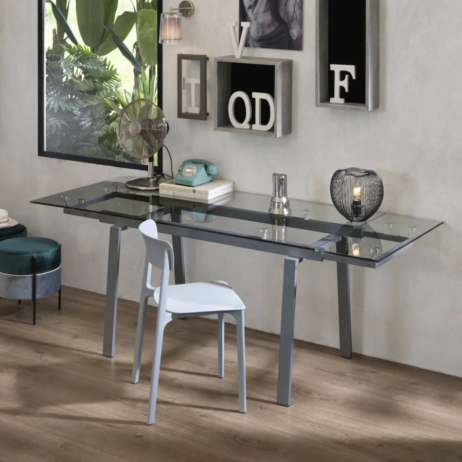 Mesa de jantar moderna extensível em vidro, L140 / 200x P80 cm, Nardo Viadurini