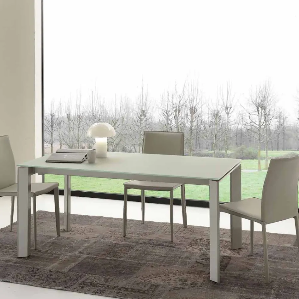 Mesa de jantar extensível, tampo de vidro temperado - Faleria Viadurini