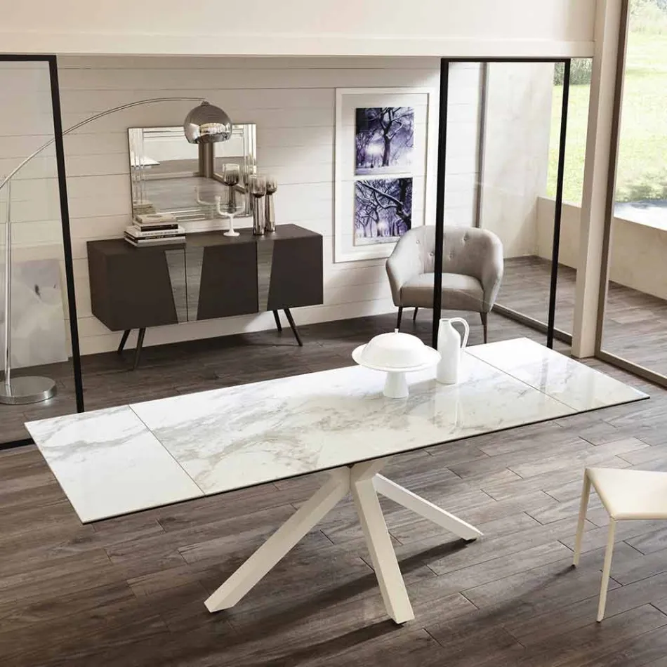 Mesa de jantar extensível em vitrocerâmica, l.160 / 240xp.90 cm, Bacco Viadurini