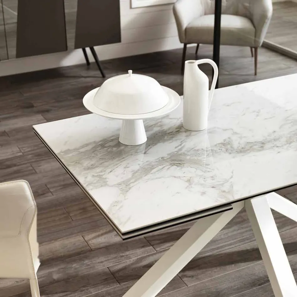 Mesa de jantar extensível em vitrocerâmica, l.160 / 240xp.90 cm, Bacco Viadurini