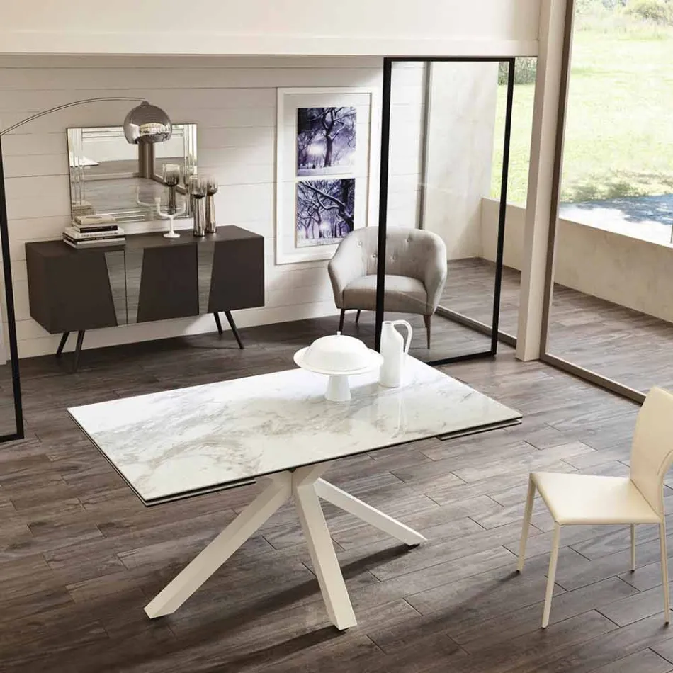 Mesa de jantar extensível em vitrocerâmica, l.160 / 240xp.90 cm, Bacco Viadurini