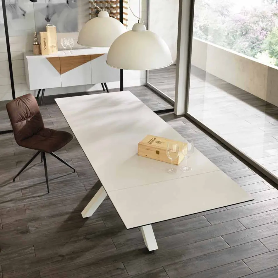 Mesa de jantar extensível em vitrocerâmica, l.160 / 240xp.90 cm, Bacco Viadurini