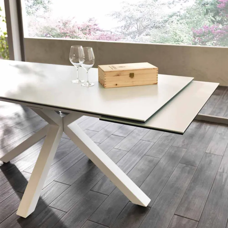 Mesa de jantar extensível em vitrocerâmica, l.160 / 240xp.90 cm, Bacco Viadurini