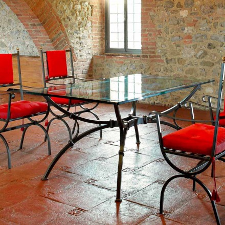 Mesa de jantar artesanal com tampo de vidro Made in Italy - Principe Viadurini