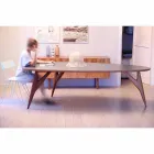 Mesa de Jantar Artesanal em Hpl e Mogno Sólido Made in Italy - Carvalho Viadurini