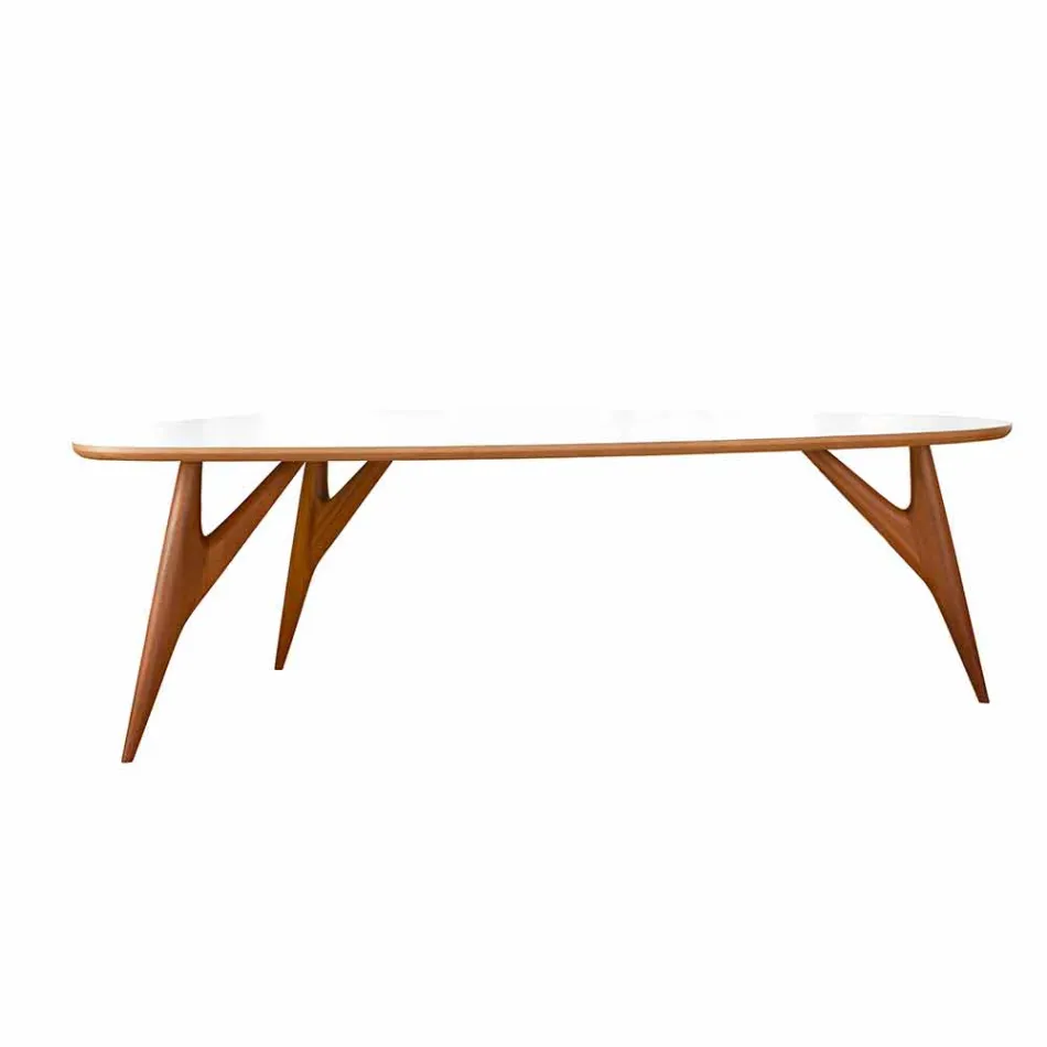 Mesa de Jantar Artesanal em Hpl e Mogno Sólido Made in Italy - Carvalho Viadurini