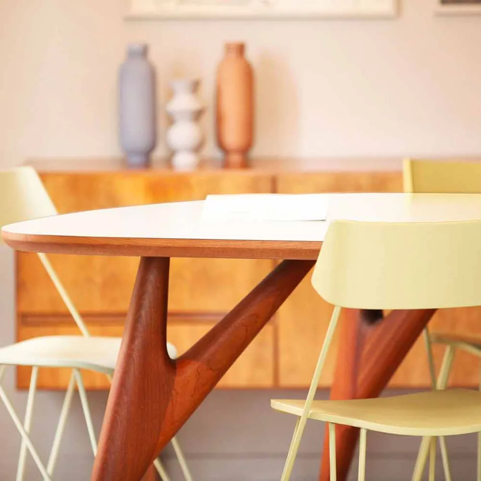 Mesa de Jantar Artesanal em Hpl e Mogno Sólido Made in Italy - Carvalho Viadurini