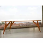 Mesa de Jantar Artesanal em Hpl e Mogno Sólido Made in Italy - Carvalho Viadurini