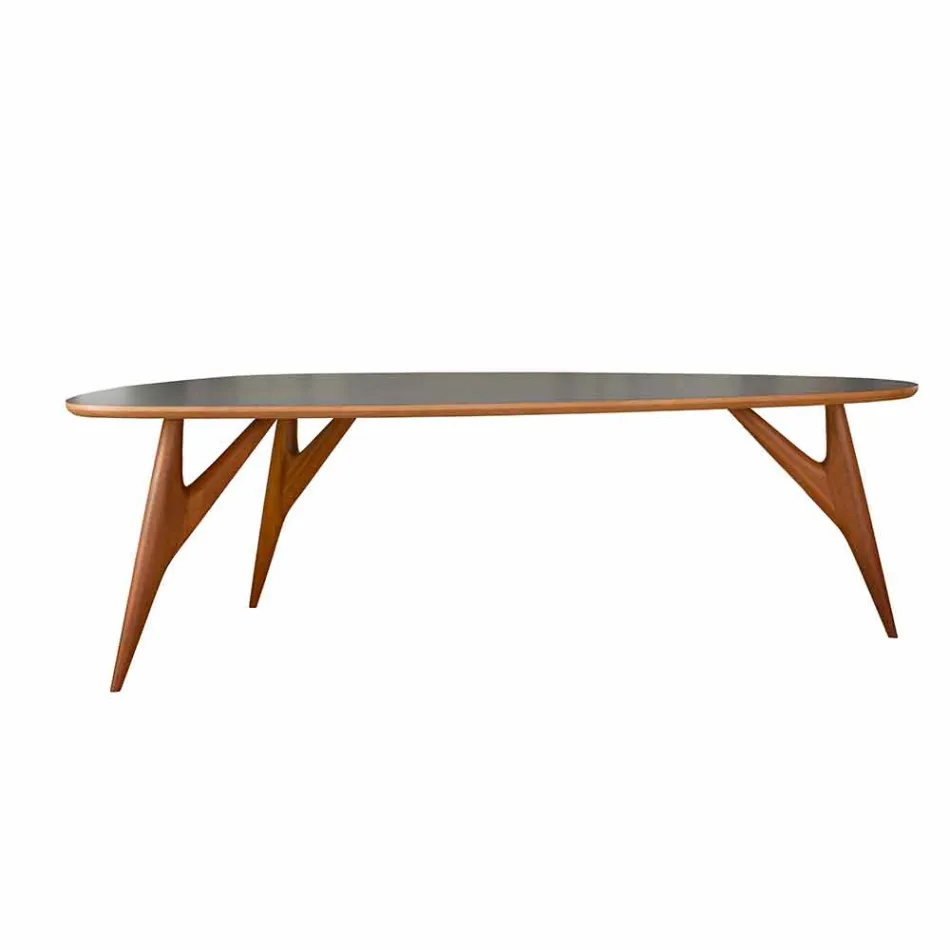 Mesa de Jantar Artesanal em Hpl e Mogno Sólido Made in Italy - Carvalho Viadurini