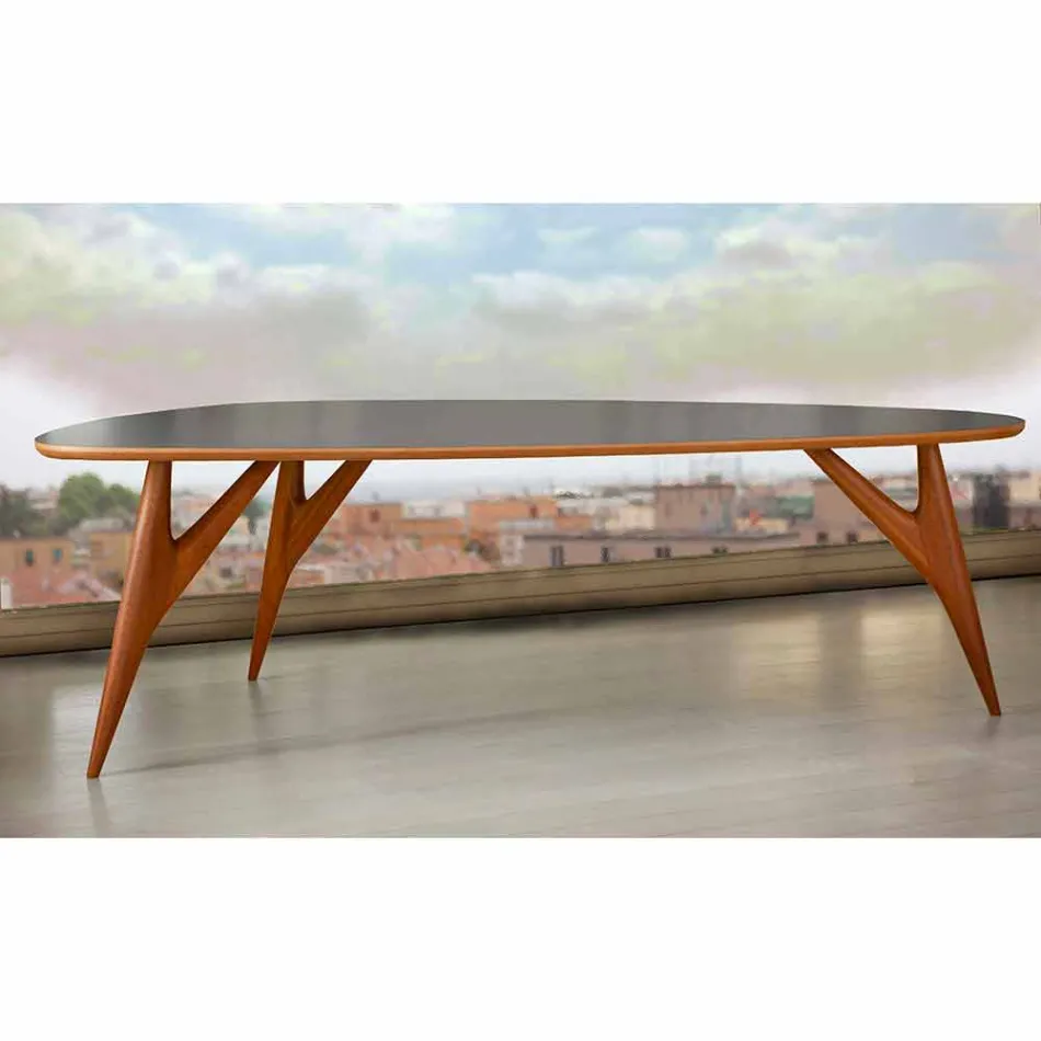 Mesa de Jantar Artesanal em Hpl e Mogno Sólido Made in Italy - Carvalho Viadurini