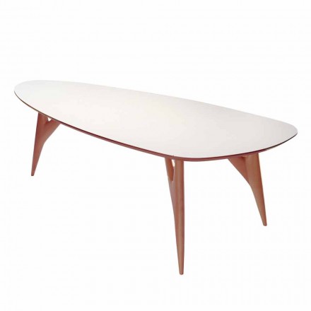 Mesa de Jantar Artesanal em Hpl e Mogno Sólido Made in Italy - Carvalho Viadurini