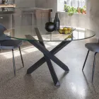 Mesa de Jantar com Base em Faia Maciça e Tampo em Vidro Temperado - Evergreen Viadurini