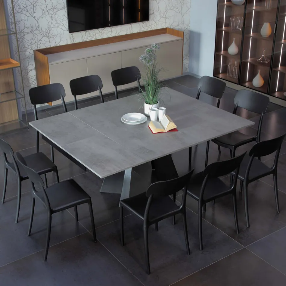 Mesa de Jantar que Estende e Alarga em Melamina e Metal - Devendra Viadurini