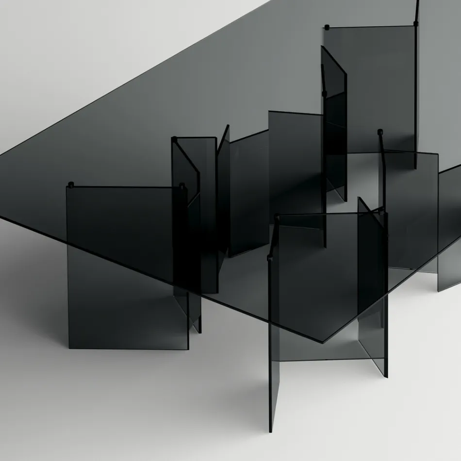 Mesa de Jantar com Base e Tampo de Vidro Retangular Made in Italy - Thommy Viadurini