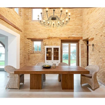 Mesa de Jantar com Base Dupla e 4 Cadeiras de Rattan - Slide Viadurini