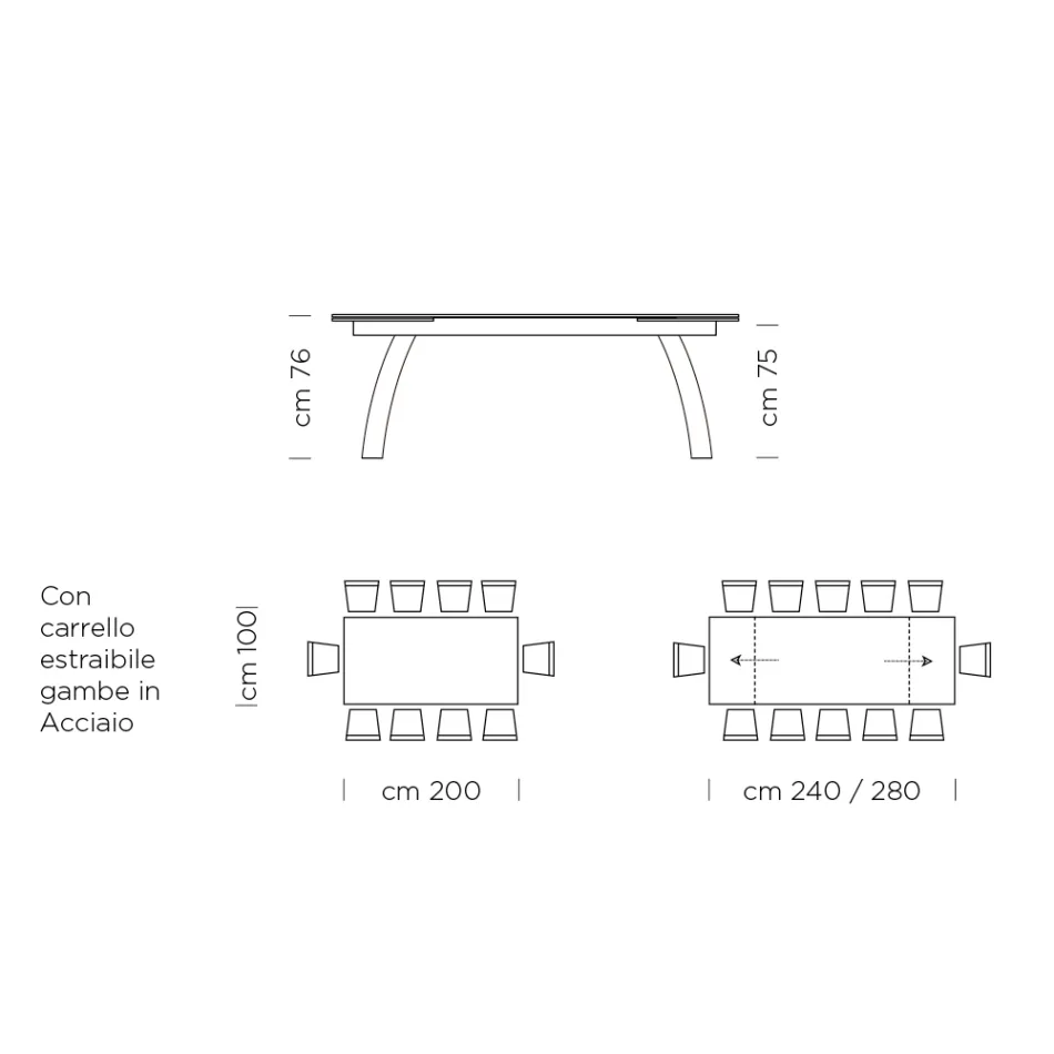 Mesa de Jantar com Tampo de Vidro Extensível Fabricado na Itália - Antimo Viadurini